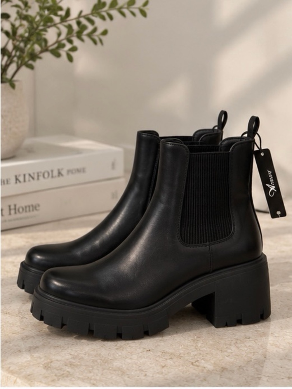 NWT Women's Black Chelsea Lug-Sole Ankle Boots